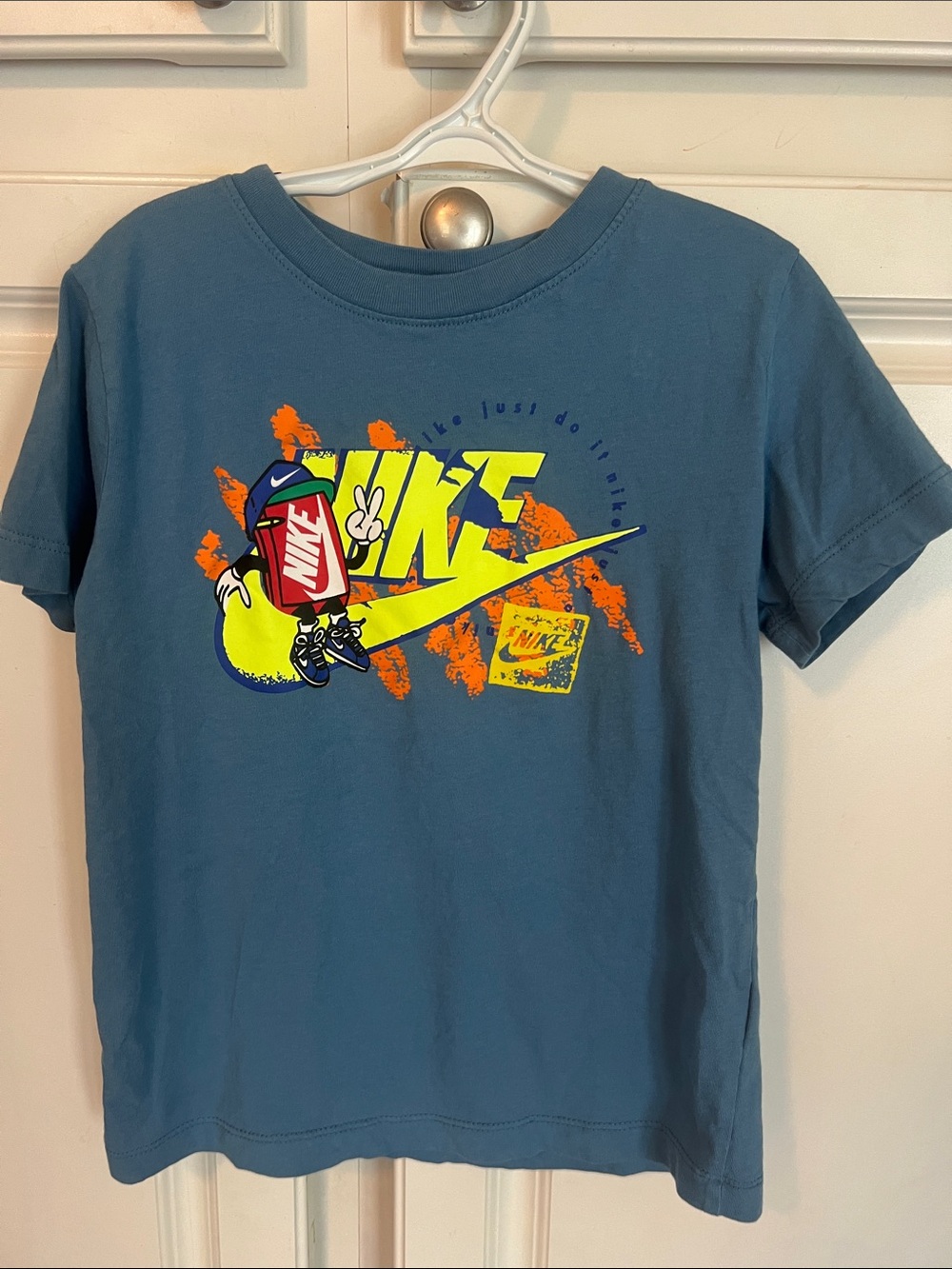 Nike Blue Tee with Neon Yellow & Orange Graphic
